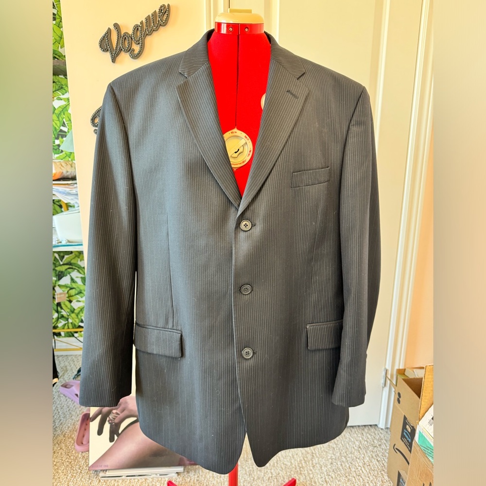 Calvin Klein mens suit like new. Charcoal grey with pinstripes. Wool